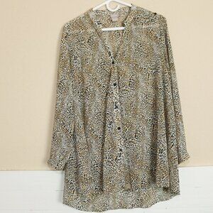 Chicos 1 Button Down Sheer Blouse Animal Print Long Sleeve No Collar Tunic S / M